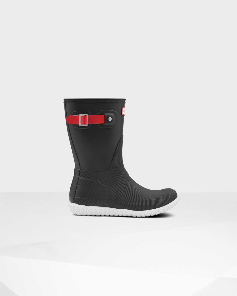 Hunter Original Flat Heel Calendar Sole Short Mid-Calf Women's Rain Boots NZ-18642X Black/Red